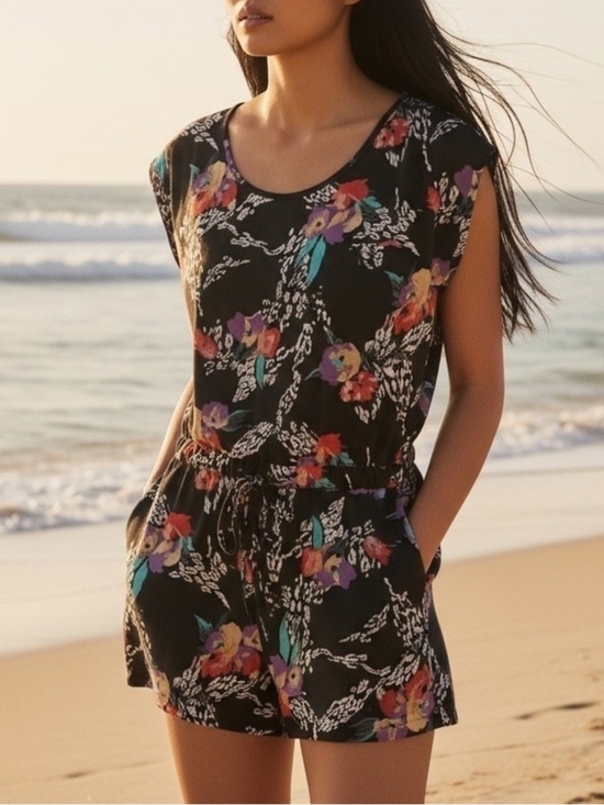 Yumi Kim Pants - Yumi Kim Romper Silk Floral Navy Blue Size Small